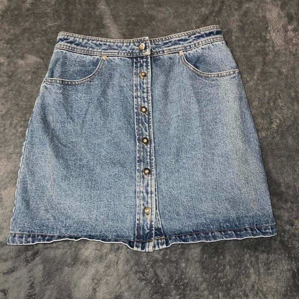 Honey Punch Blue Denim Button Front Mini Skirt